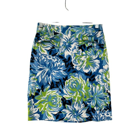Grace Elements Skirt 2P Petite Blue Green Floral Cotton Blend Bow Pockets Used - Picture 2 of 13